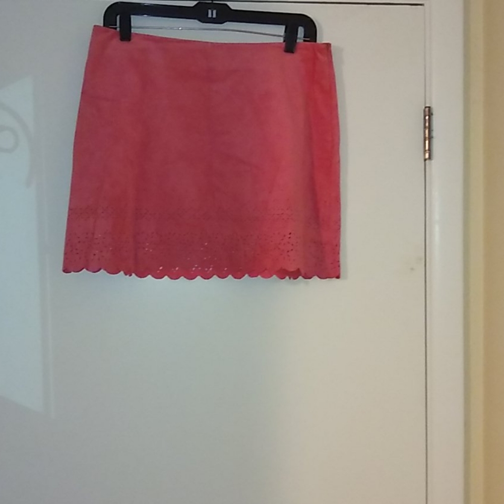 Pink Scalloped Edge Suede Dress Skirt